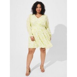NWT Torrid Mini Wash Gauze Wide Waist Skater Dress Floral Yellow Sz 1 1X (14-16)